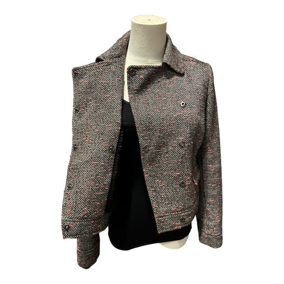 J. Crew Tweed Cropped Moto Jacket Blazer Black White Orange Asymmetric size 4 - Picture 8 of 16